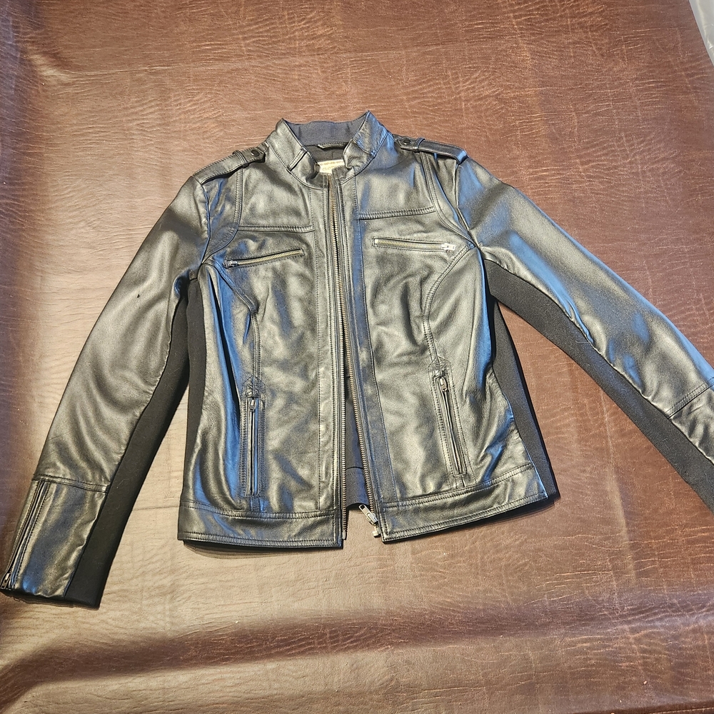 Mango Black Leather Jacket - Picture 1 of 7